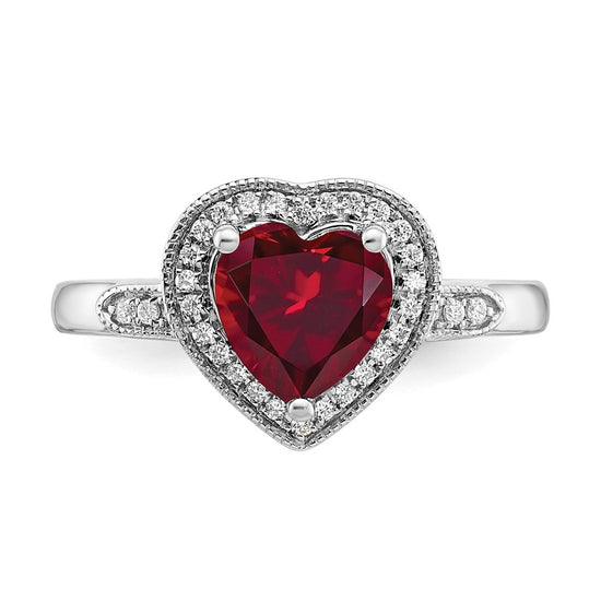 14k White Gold Heart Gemstone and Diamond Halo Ring