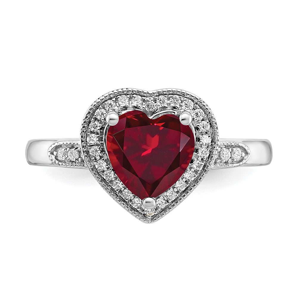 14k White Gold Heart Gemstone and Diamond Halo Ring