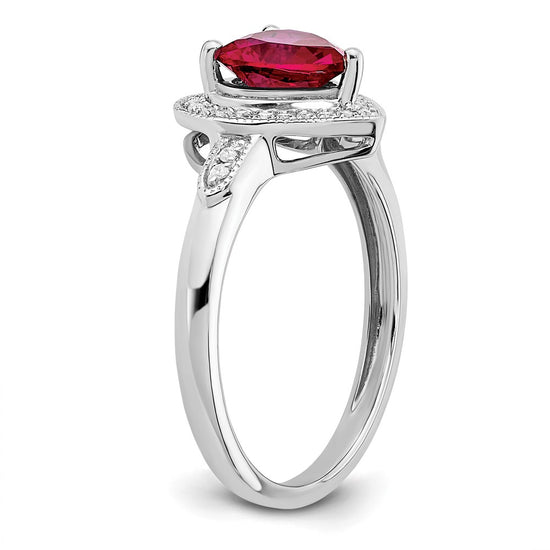 14k White Gold Heart Gemstone and Diamond Halo Ring