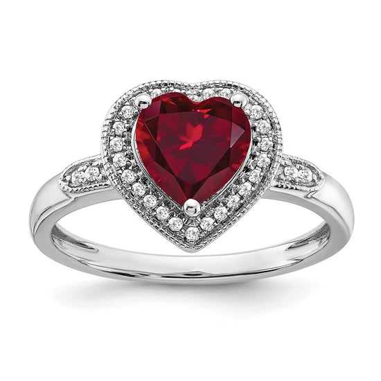14k White Gold Heart Gemstone and Diamond Halo Ring