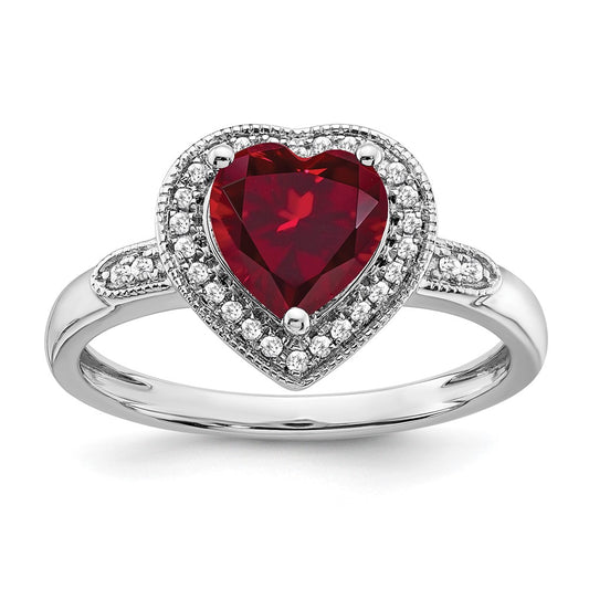 14k White Gold Heart Gemstone and Diamond Halo Ring