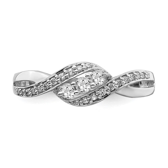14k White Gold 3-Stone 1/4 carat Diamond Bypass Ring
