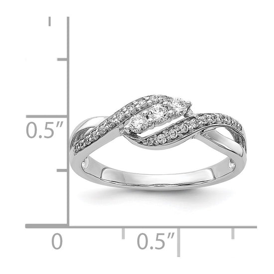 14k White Gold 3-Stone 1/4 carat Diamond Bypass Ring