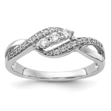 14k White Gold 3-Stone 1/4 carat Diamond Bypass Ring