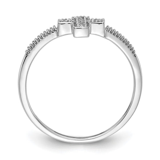 14k White Gold Polished 1/10 carat Diamond Cross Ring