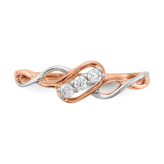 14k Two-tone 3-stone Diamond Polished Twist Rings