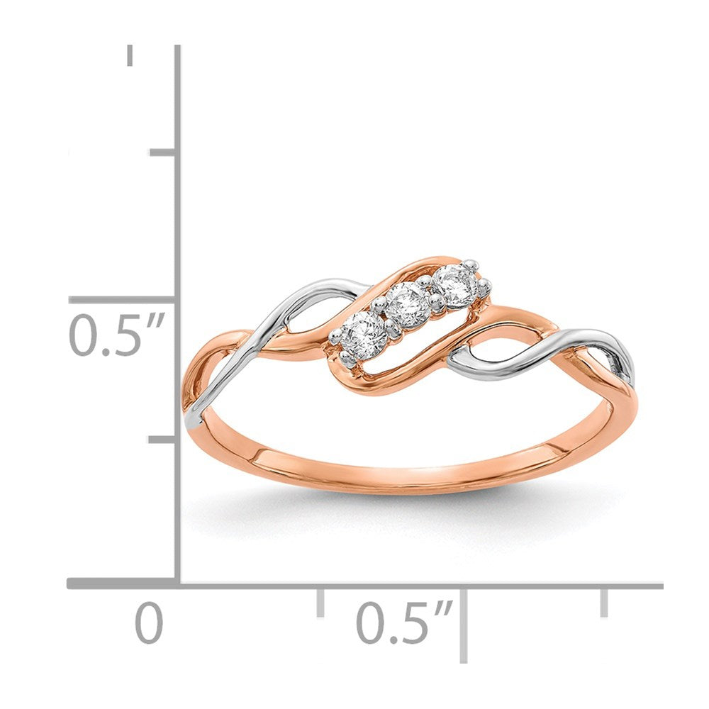 14k Two-tone 3-stone Diamond Polished Twist Rings