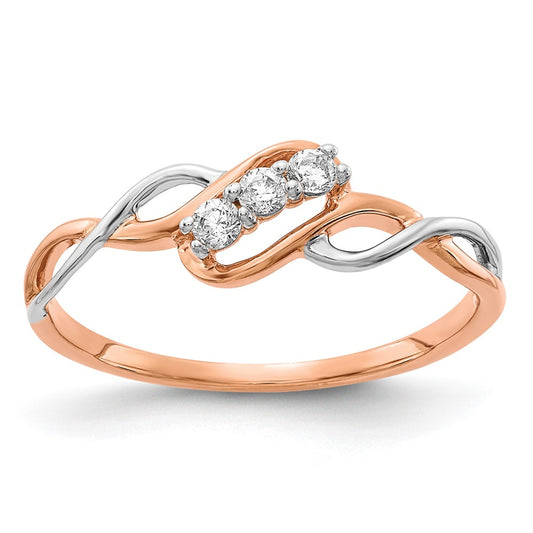 14k Two-tone 3-stone Diamond Polished Twist Rings