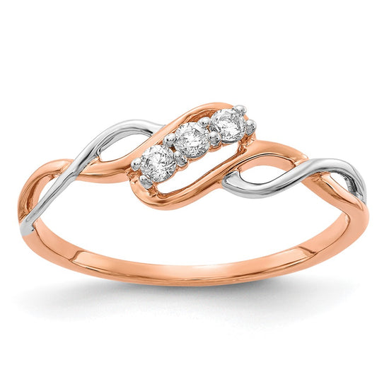 14k Two-tone 3-stone Diamond Polished Twist Rings