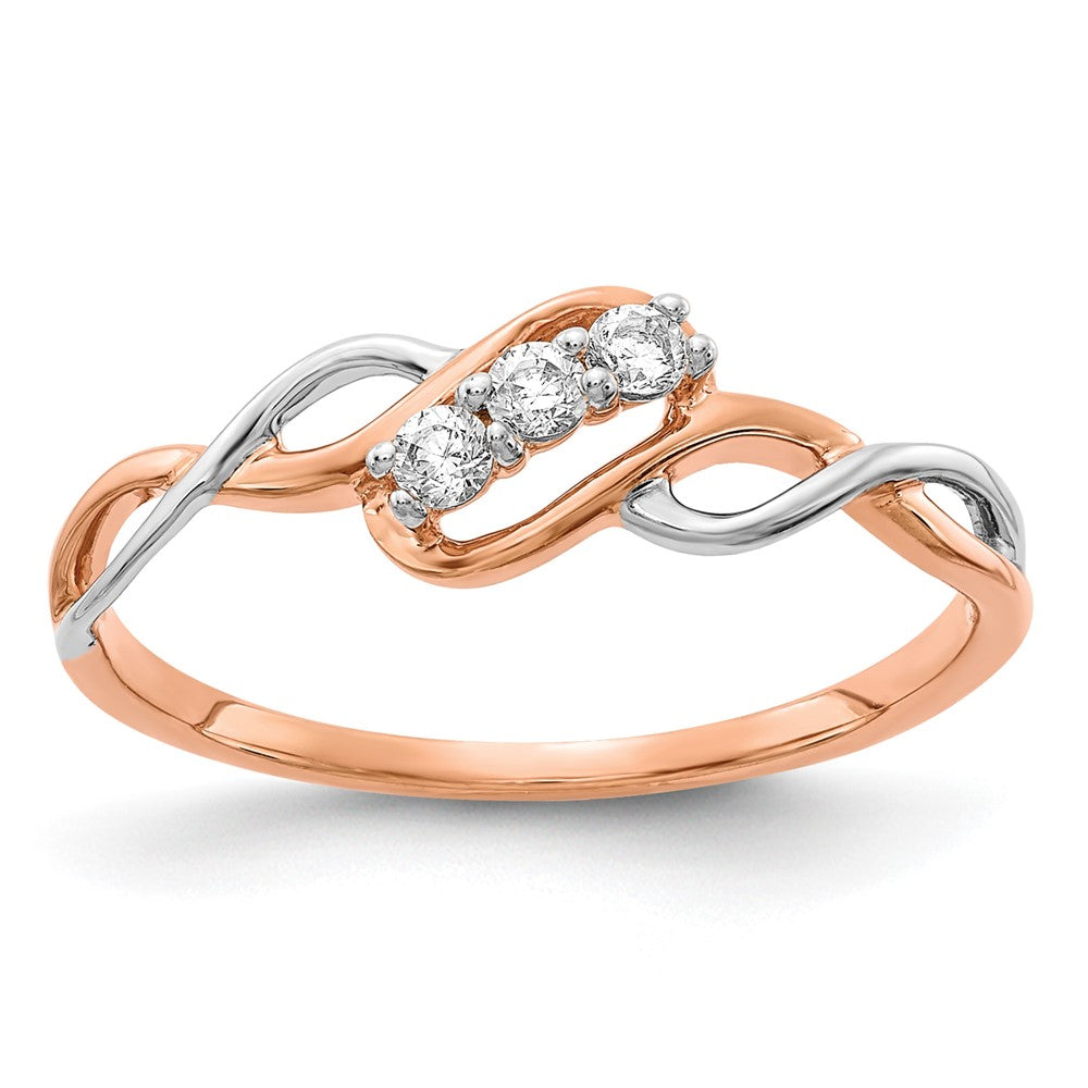 14k Two-tone 3-stone Diamond Polished Twist Rings