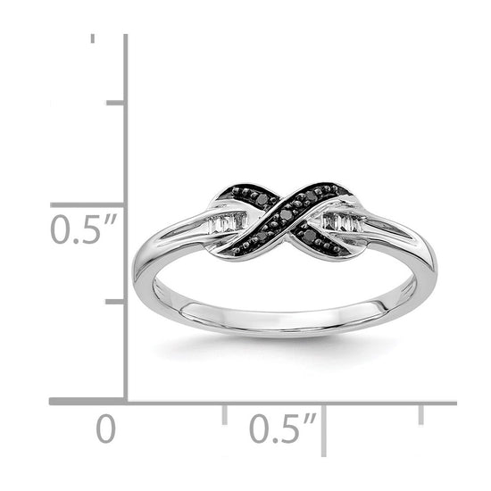 14k White Gold 1/15 carat Black and White Diamond X-Ring