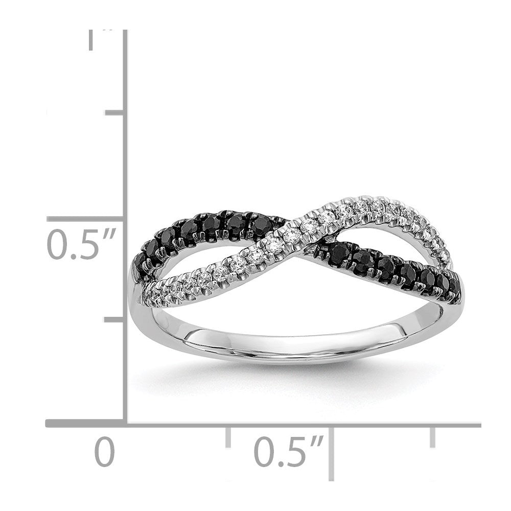 14k White Gold 1/4 carat Black and White Diamond Crisscross Ring