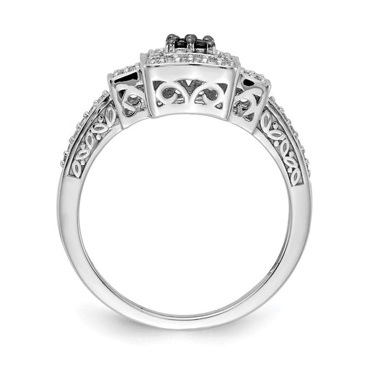 14k White Gold 1/4 carat White and Black Diamond Cluster Square Halo Ring