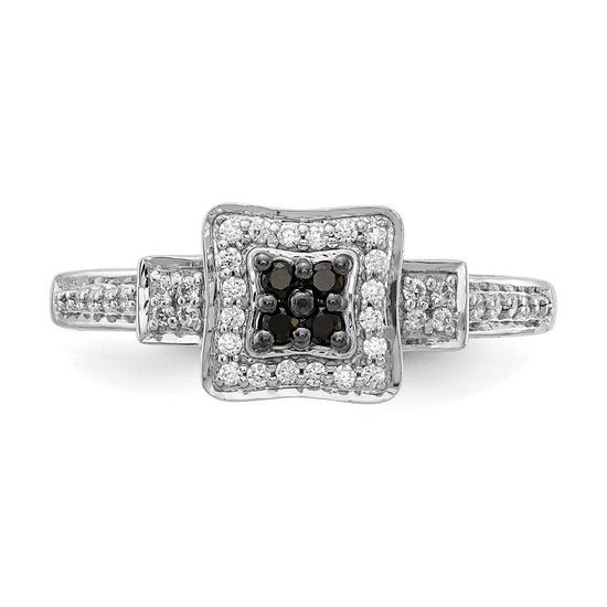 14k White Gold 1/4 carat White and Black Diamond Cluster Square Halo Ring