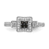14k White Gold 1/4 carat White and Black Diamond Cluster Square Halo Ring