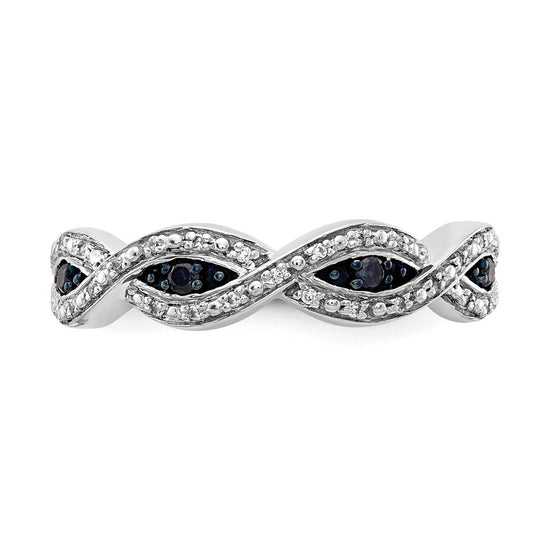 14k White Gold 1/6 carat White and Blue Diamond Twist Ring