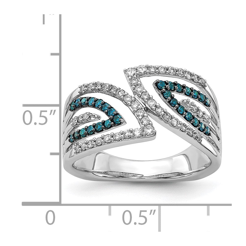 14k White Gold 1/2 carat Blue and White Diamond Fancy Bypass Ring