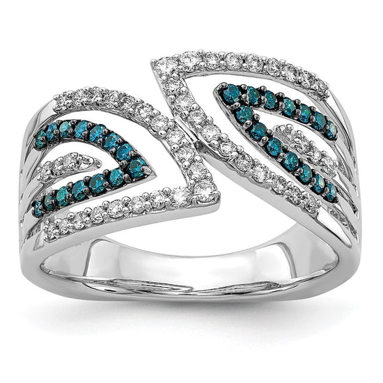 14k White Gold 1/2 carat Blue and White Diamond Fancy Bypass Ring