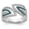 14k White Gold 1/2 carat Blue and White Diamond Fancy Bypass Ring