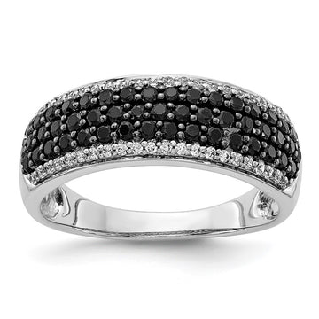 14k White Gold 7/8 carat White and Black Diamond Pave Band Ring