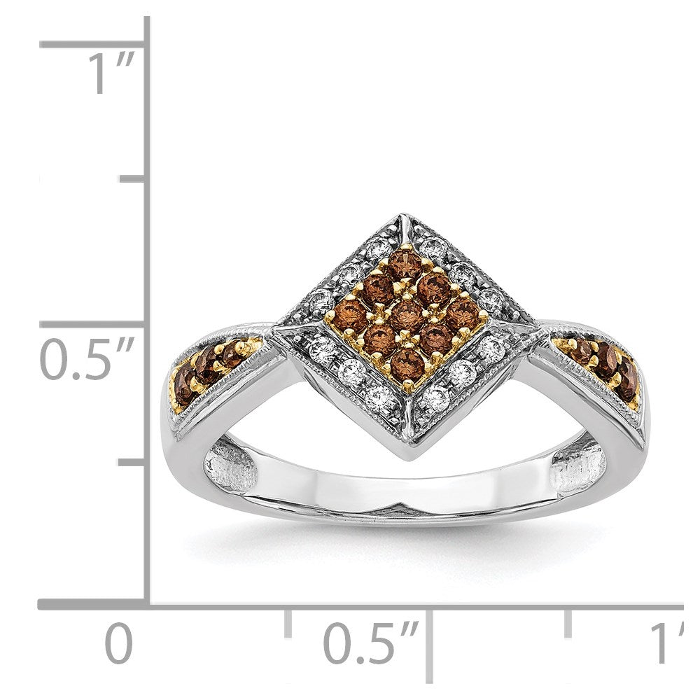 14k White Gold with Yellow Rhodium 1/3 carat White and Champagne Diamond Cluster Square Halo Ring