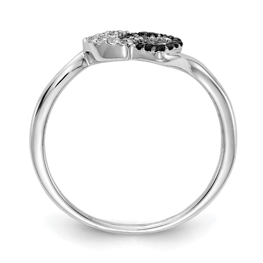 14k White Gold 1/10 carat Black and White Diamond Double Heart Ring