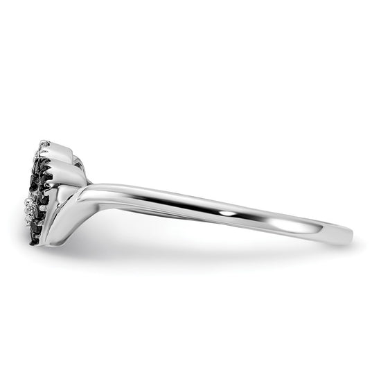 14k White Gold 1/10 carat Black and White Diamond Double Heart Ring