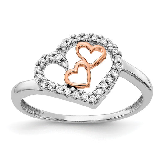 14k White Gold and Rose Gold 1/8 carat Diamond Heart Ring