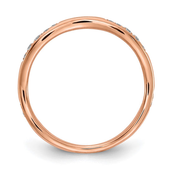 14k Rose Gold 1/8 carat Diamond Contoured Complete Wedding Band