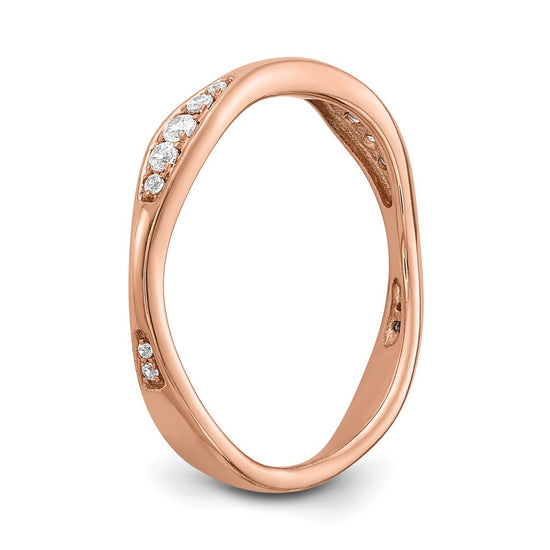 14k Rose Gold 1/8 carat Diamond Contoured Complete Wedding Band