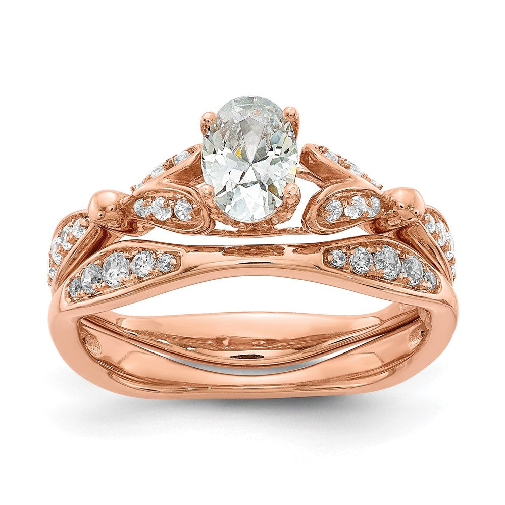 14k Rose Gold Two Hearts (Holds 1/2 carat (6.2x4.7mm) Oval Center) 1/4 carat Diamond Semi-mount Engagement Ring
