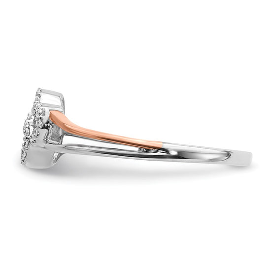 14k White and Rose Gold 1/10 carat Diamond Polished Double Heart Ring