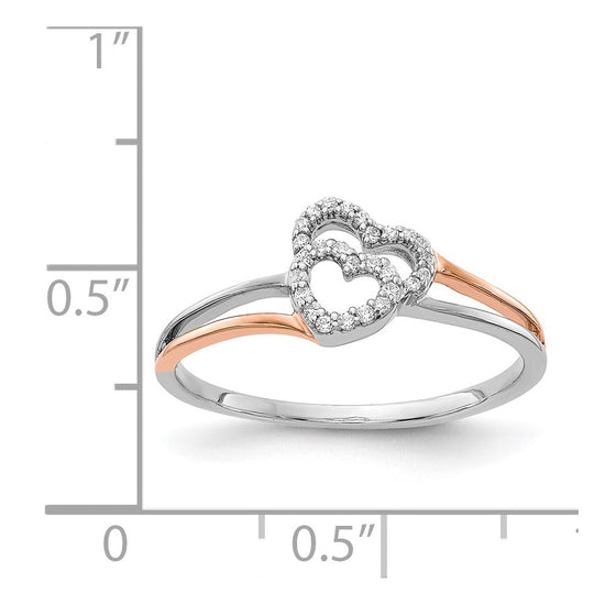 14k White and Rose Gold 1/10 carat Diamond Polished Double Heart Ring