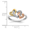 14k Tri-color 1/15 carat Diamond Triple Heart Ring