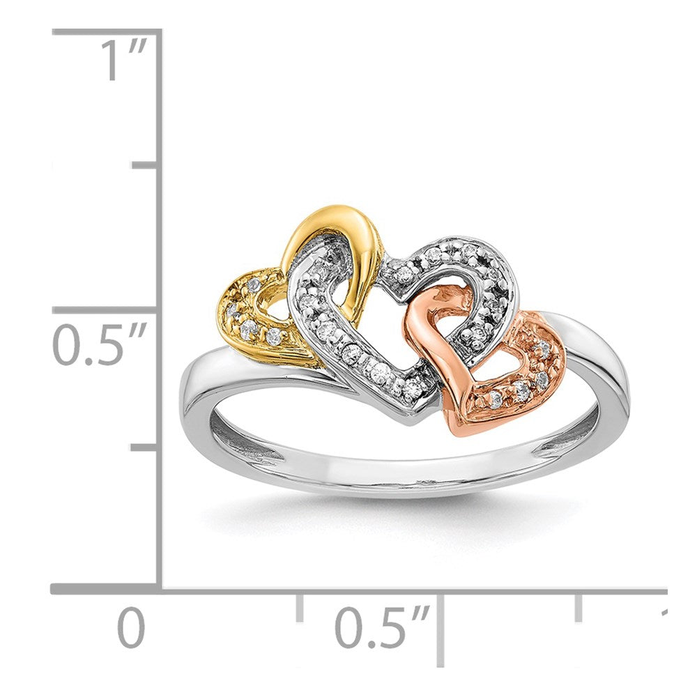 14k Tri-color 1/15 carat Diamond Triple Heart Ring