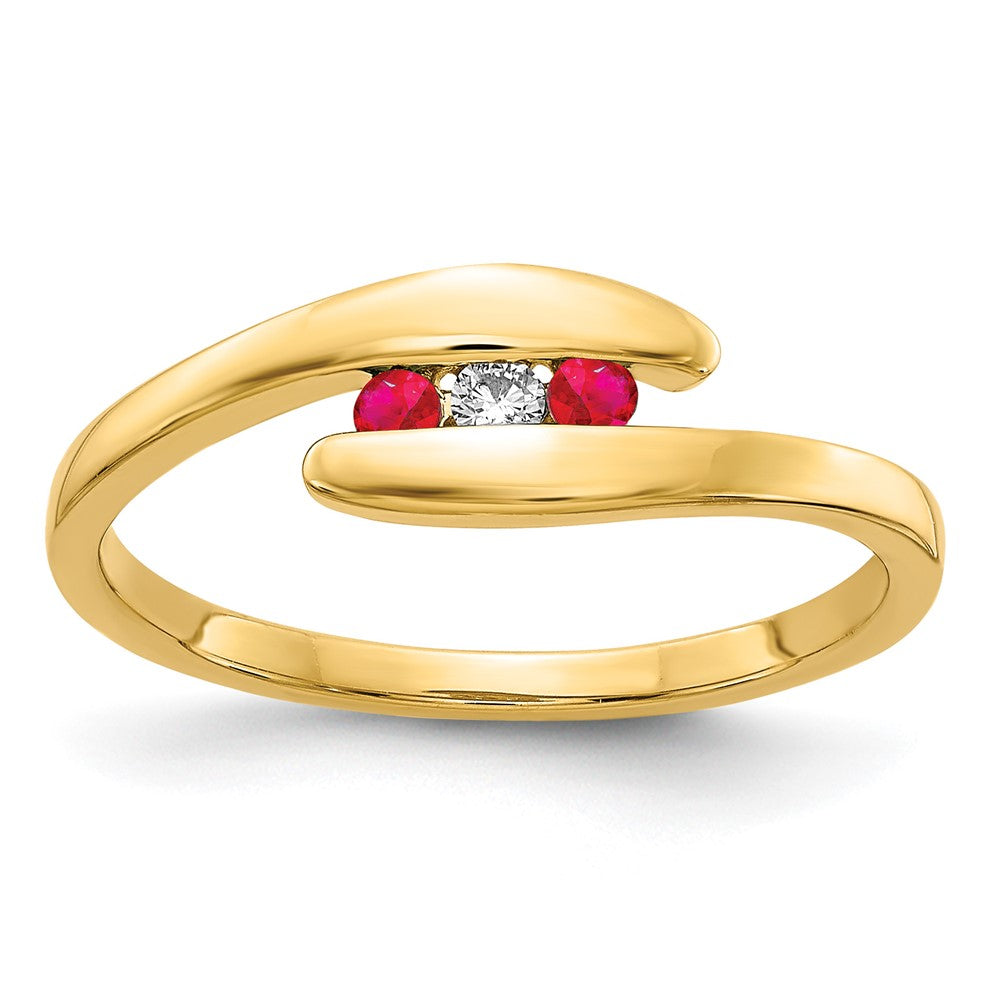 14k Gemstone and Diamond 3-stone Ring