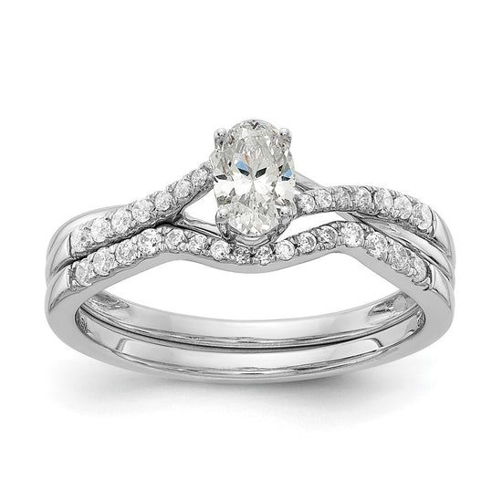 14k White Gold By-Pass (Holds 3/8 carat (5.8x3.8mm) Oval Center) 1/10 carat Diamond Semi-mount Engagement Ring