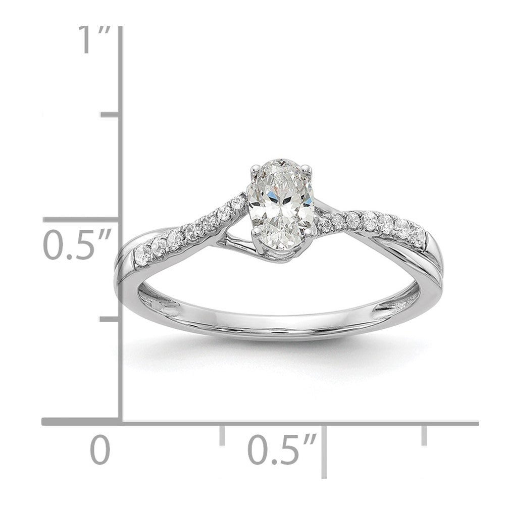 14k White Gold By-Pass (Holds 3/8 carat (5.8x3.8mm) Oval Center) 1/10 carat Diamond Semi-mount Engagement Ring