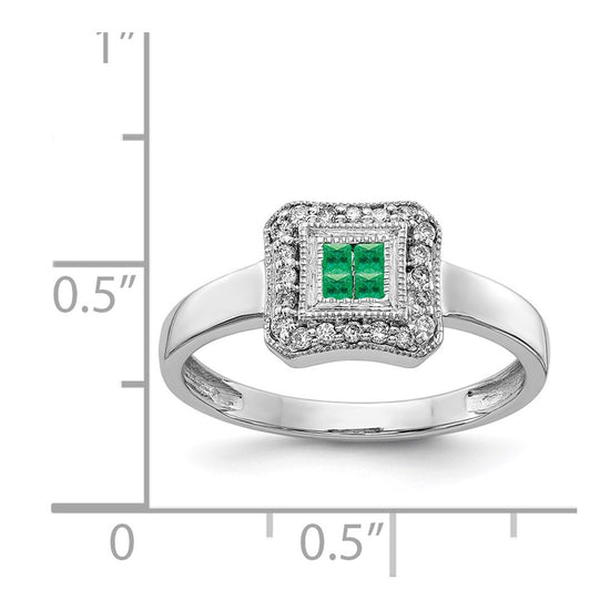 14k White Gold Square Design Gemstone and Diamond Ring