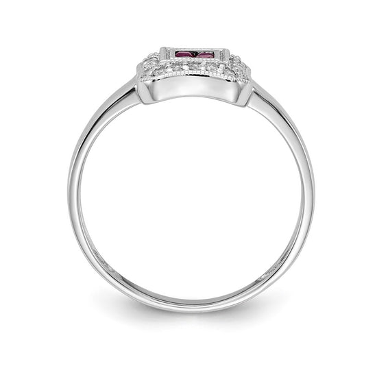 14k White Gold Square Design Gemstone and Diamond Ring