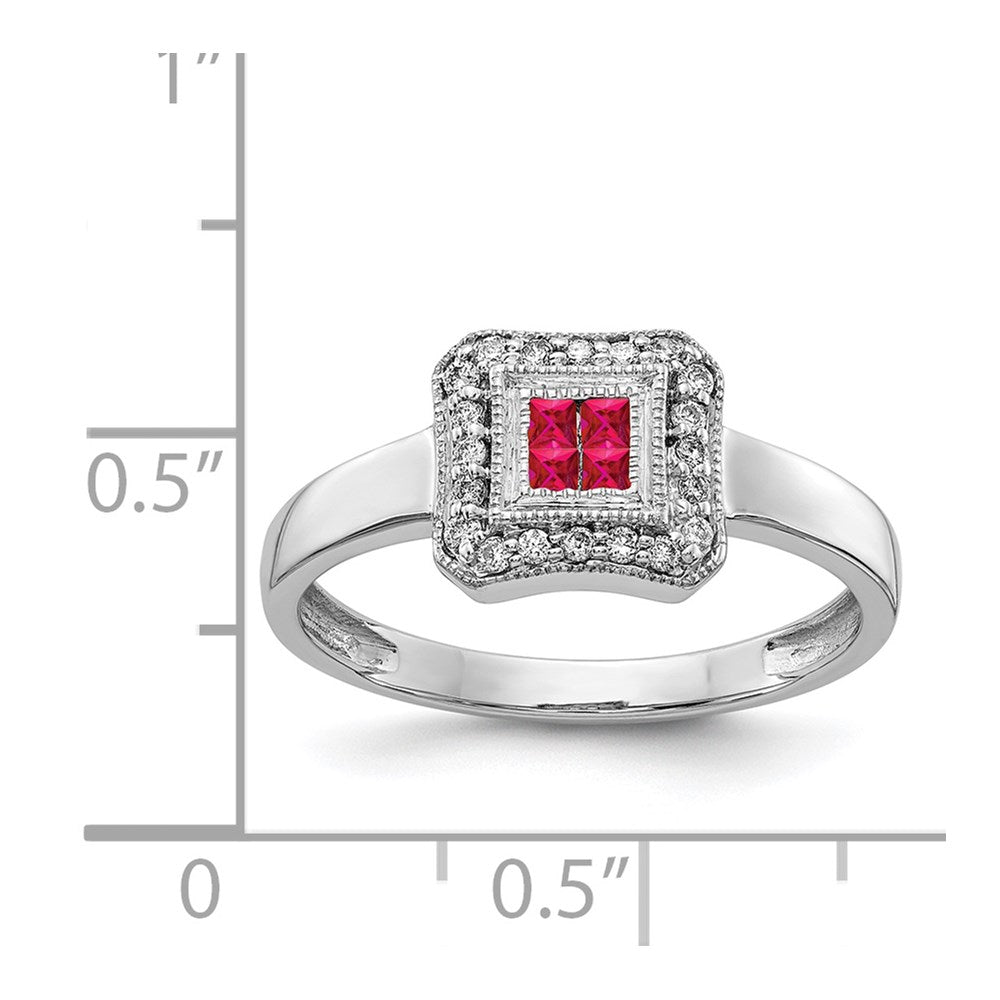 14k White Gold Square Design Gemstone and Diamond Ring
