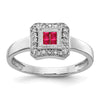 14k White Gold Square Design Gemstone and Diamond Ring