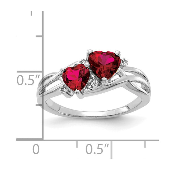 Created Ruby and Diamond Double Heart Ring