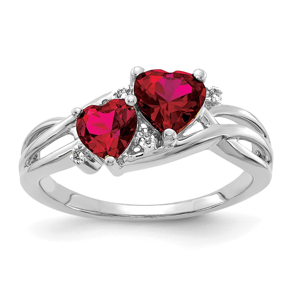 Created Ruby and Diamond Double Heart Ring