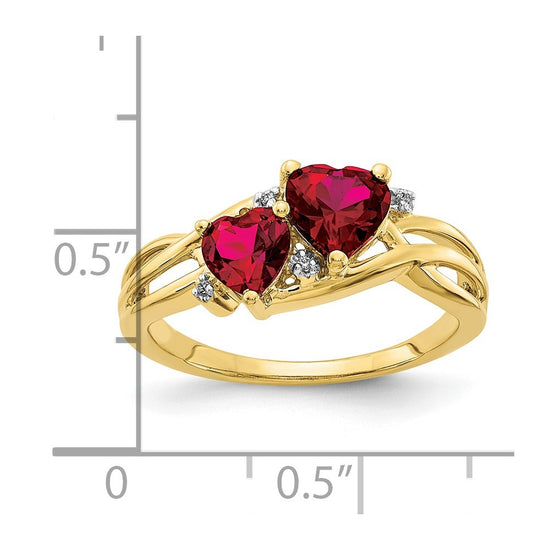 Created Ruby and Diamond Double Heart Ring