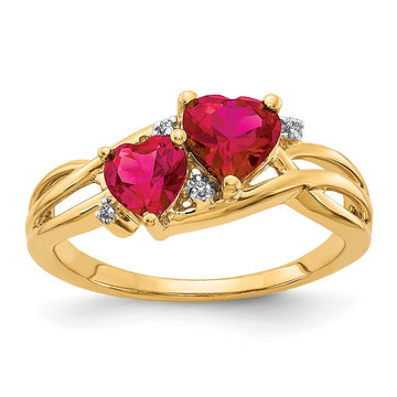 Created Ruby and Diamond Double Heart Ring