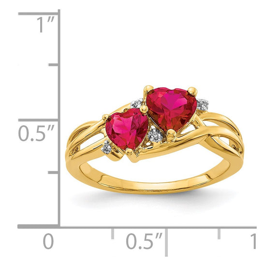 Created Ruby and Diamond Double Heart Ring