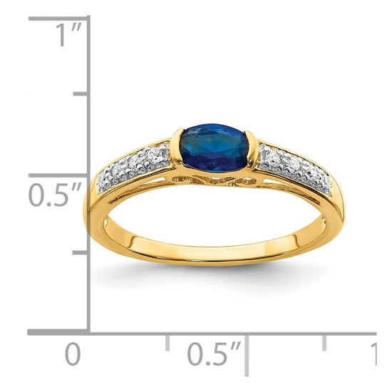14k Oval East-West Sapphire and Diamond Ring