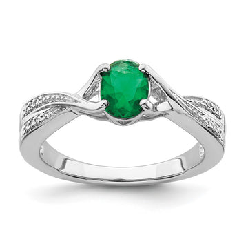14k White Gold Oval Emerald and Diamond Ring