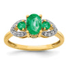 14k Oval Emerald and 1/5 carat Diamond 3-Stone Ring